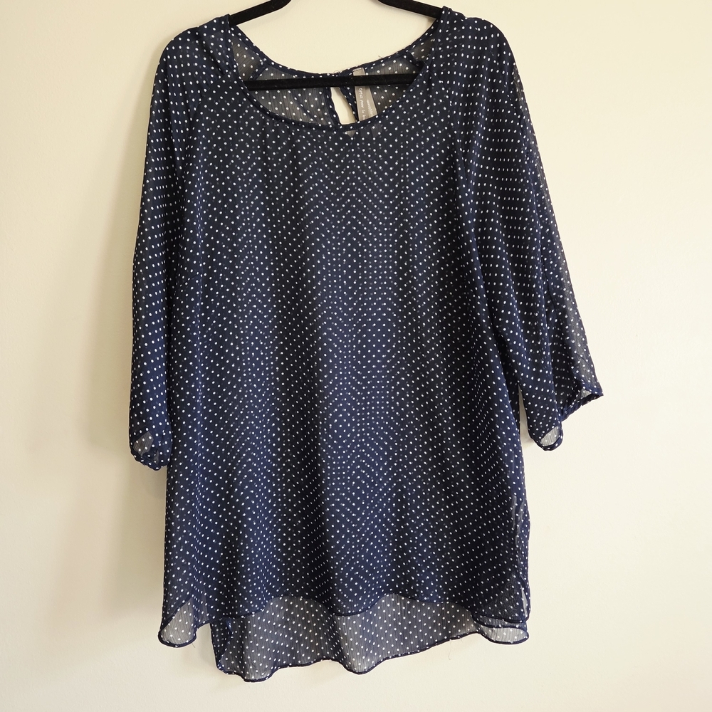 *3 for $30* Penningtons Navy and White Polka Dot Tunic Blouse
